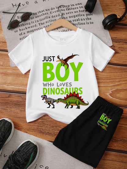 Boys Casual Dinosaur T-Shirt and Shorts Set for Summer - ayq