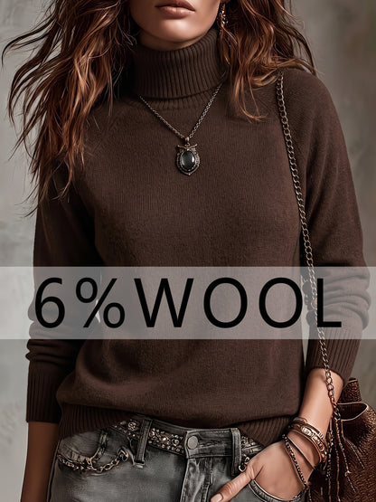 Women's Warm Wool Blend High-Neck Pullover Sweater for Fall