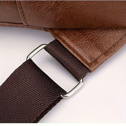 2025 New Men'S Fashion Chest Bag - Soft Faux Leather Anti-Theft Crossbody Bag with Multiple Compartments, Adjustable Strap  Zipper Closure for Gym, Travel, Casual Outings (Brown), Secure Travel Pouch, Textured Finish