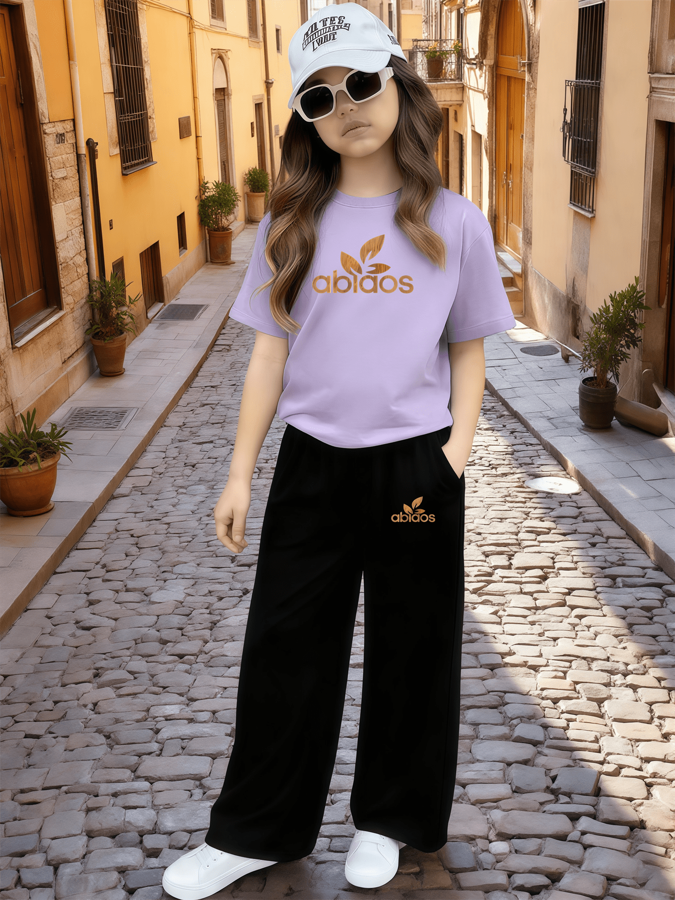 Girls Casual 2-Piece Summer Set: Printed T-Shirt & Wide Leg Pants