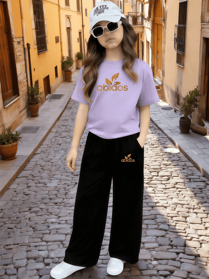 Girls Casual 2-Piece Summer Set: Printed T-Shirt & Wide Leg Pants