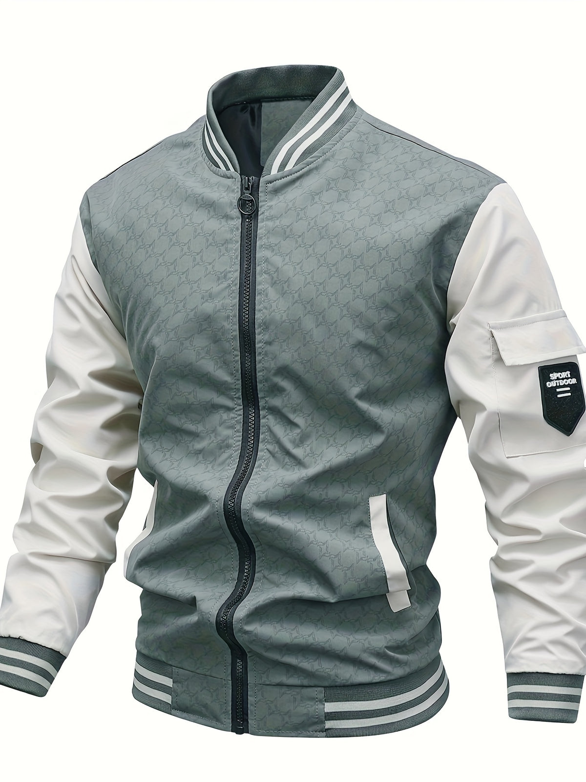 Men's Casual Autumn Jacket with Geometric Pattern, Polyester