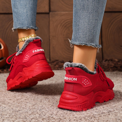 ZOSIVC Women's Winter Warm Slip-Resistant Plush Lining Sneakers/Running Boots - Slip-On Low-Top Shoes with Cushioned PVC Sole, All-Season Comfort for Travel & Casual Wear (Black/Red/Grey/Beige) - Hand Washable Fabric Upper, O