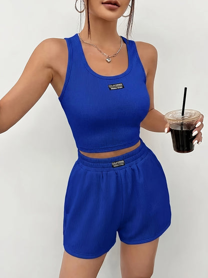 Women’s Fitted Tank Top and Shorts Set for Spring Summer