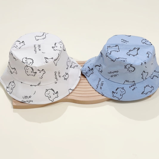 2pcs Breathable Cartoon Dinosaur Baby Bucket Hats for Boys & Girls
