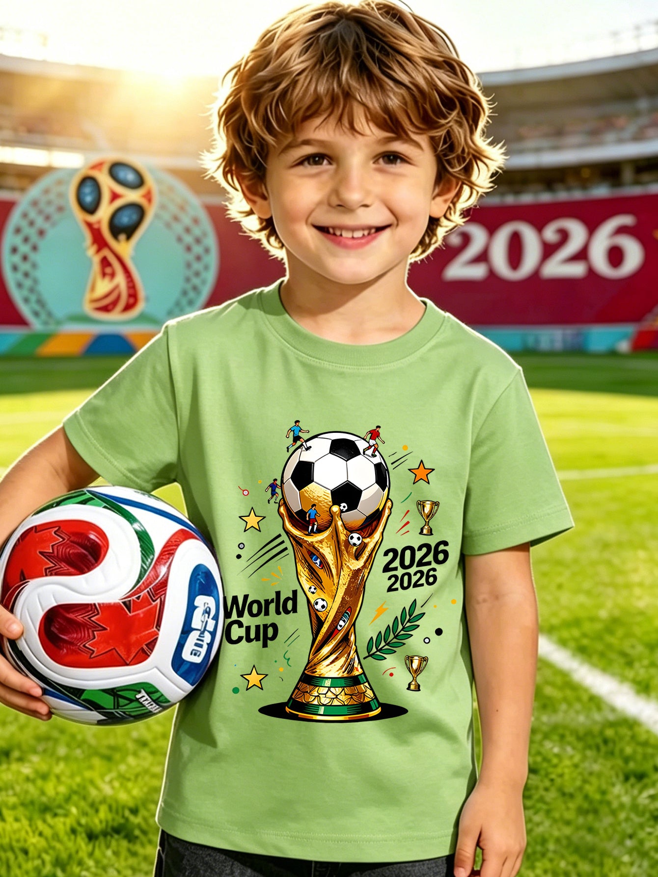 2026 World Cup Kids Cotton Football Tee with Graffiti Print