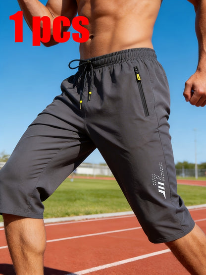 Men's Casual Capri Pants with Reflective Print, Breathable Summer Wear