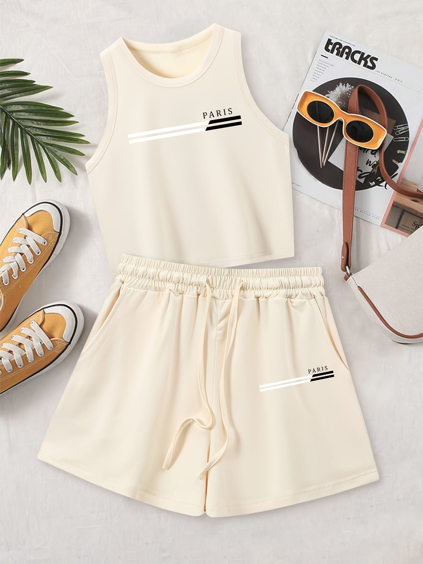 Women's Casual Two-Piece Set | Sleeveless Vest & Drawstring Shorts