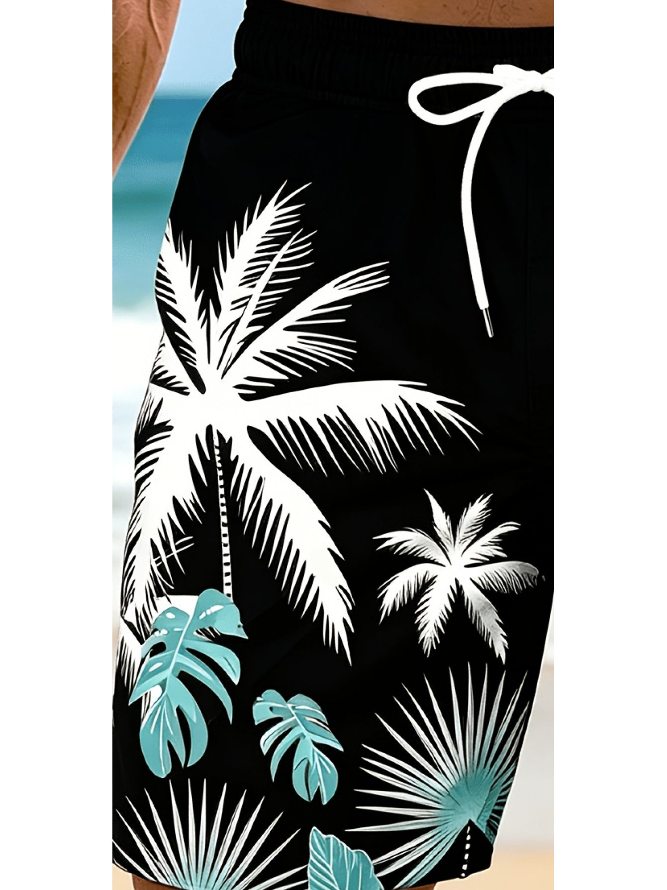 Plus Size Men's Palm Tree Print Beach Shorts, Breathable Polyester