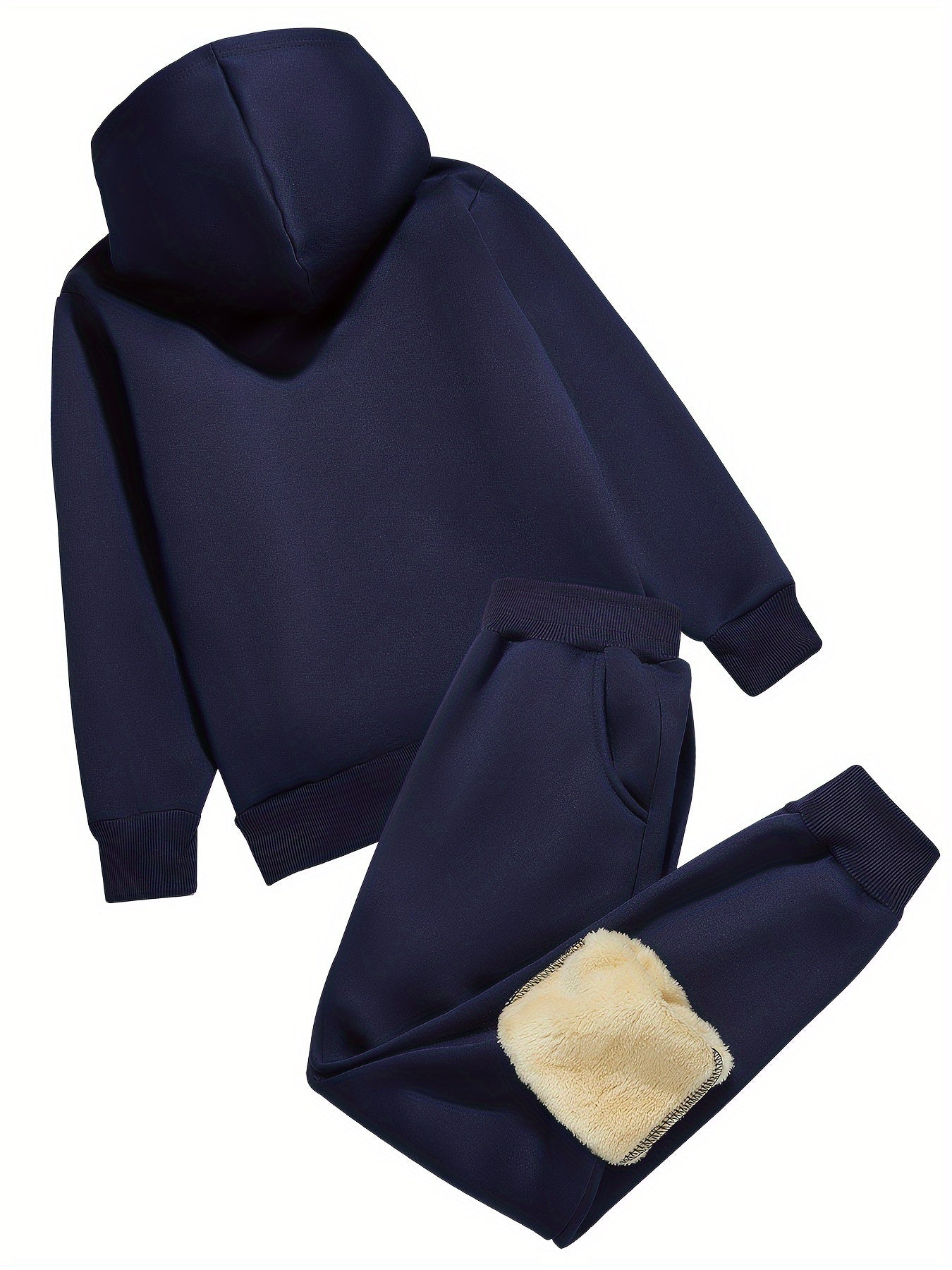 2pcs Boys' Thick Fleece-Lined Hooded Sweatsuit Set - Cozy Winter Warmth, Long Sleeve Pullover & Pants with Pockets, Casual Outdoor Playwear for Fall/Winter, for Outdoor, Winter Clothing