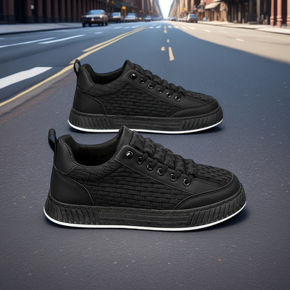 Unisex Casual Sneakers with Elastic Band, Low-Top PU Fabric