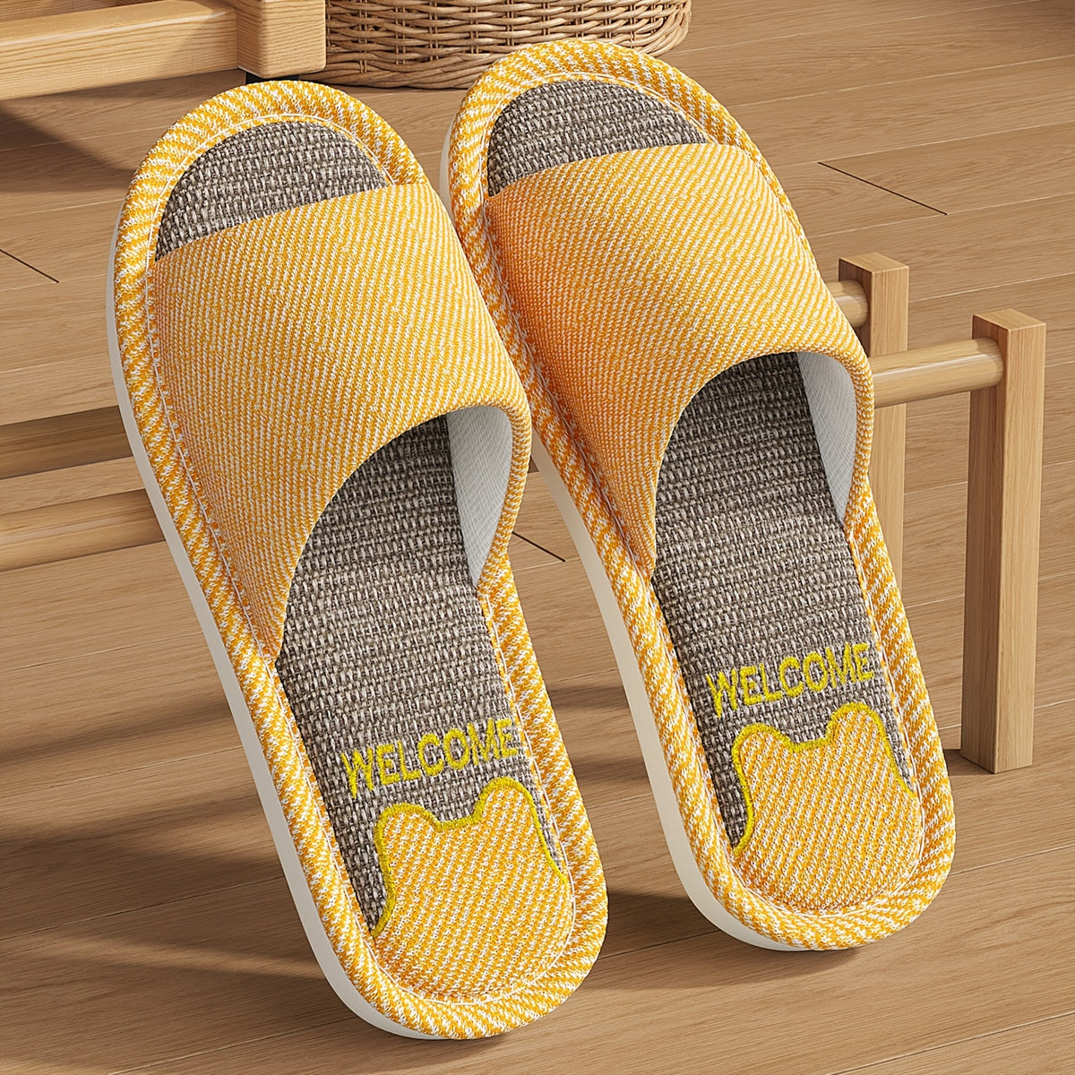 Unisex Cozy Linen Slip-On Slippers with Anti-Slip EVA Sole