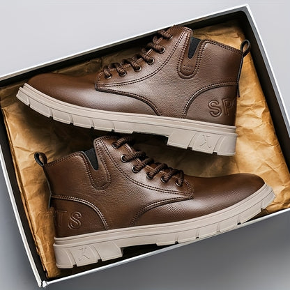 Plus Size Men's Short Lace-Up Motorcycle Boots - Casual Street Style