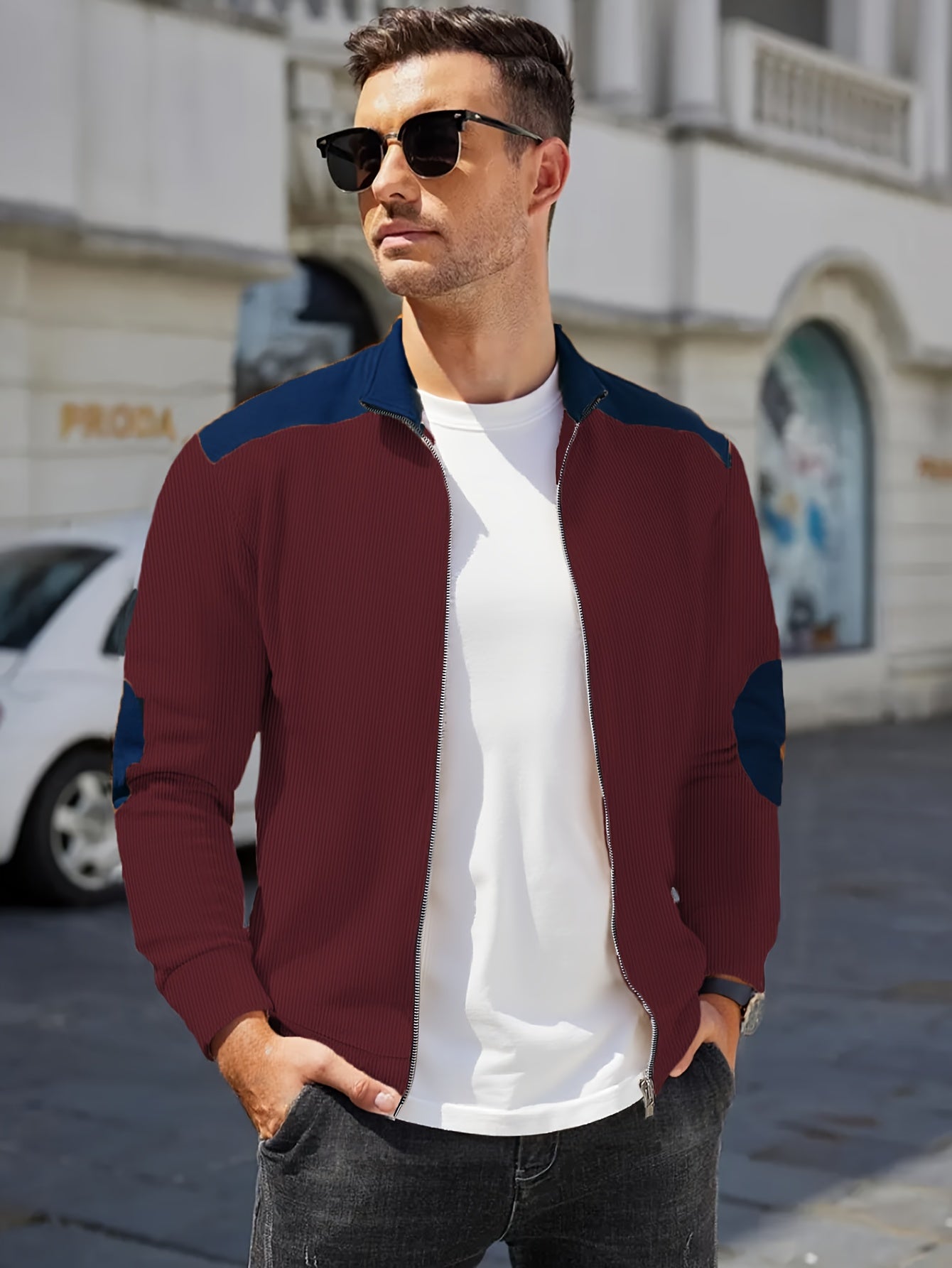 Men'S Long Sleeve Patchwork Fashion Warm Jacket, Corduroy Long Sleeve Warm Coat with Zipper Stand Collar Long Sleeve Casual Comfortable Autumn and Winter Style