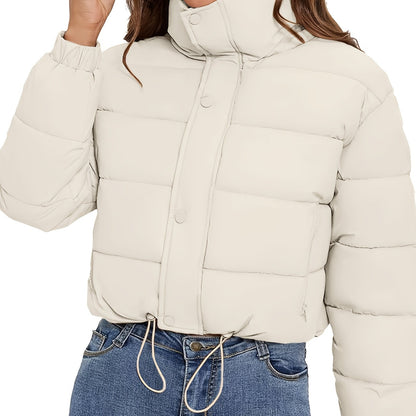 Women'S Lightweight Winter Jacket - Elegant Stand Collar Short Length Quilted Coat with Button Front, H-Silhouette Regular Fit, Long Sleeve Casual Outerwear for Cold Weather, Winter Coats, Seasonal Fashion, Minimalist Style,