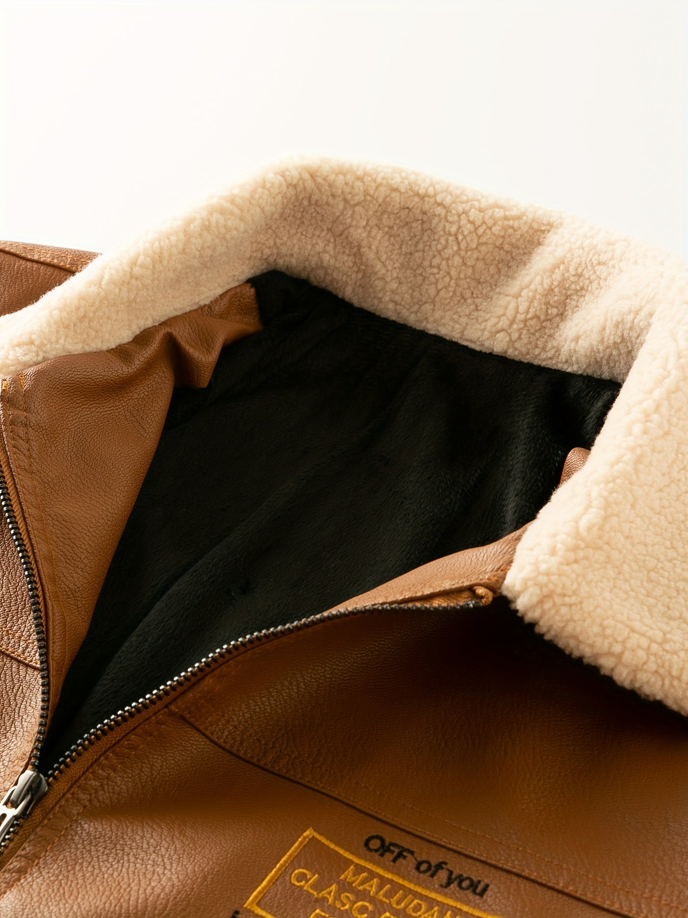 Men'S Faux Leather Bomber Jacket with Fleece Lining - Casual Motorcycle Style, Zip-Up, Long Sleeve, Drop Shoulder, Polyester Lining, Regular Fit, Outdoor & Hiking Wear, Outdoor Jacket | Bomber Jacket | Polyester Lined Jacket