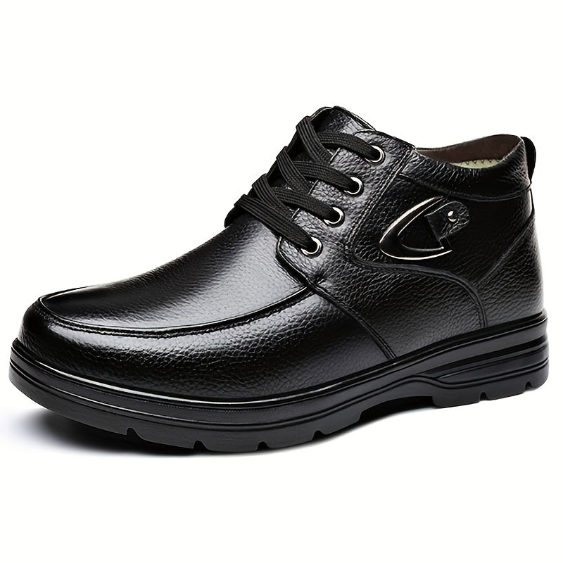 Men's Genuine Leather Winter Snow Boots - Short Ankle Boots with Rubber Sole, Lace-Up Cold-Weather Footwear for Ice & Snow, Heavy-Duty Traction (Wide Fit Available) - Ideal for Skiing, & Outdoor Activities (No