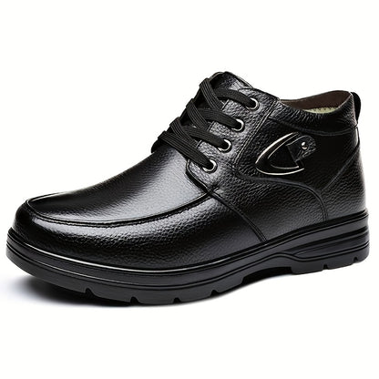 Men's Genuine Leather Winter Snow Boots - Short Ankle Boots with Rubber Sole, Lace-Up Cold-Weather Footwear for Ice & Snow, Heavy-Duty Traction (Wide Fit Available) - Ideal for Skiing, & Outdoor Activities (No