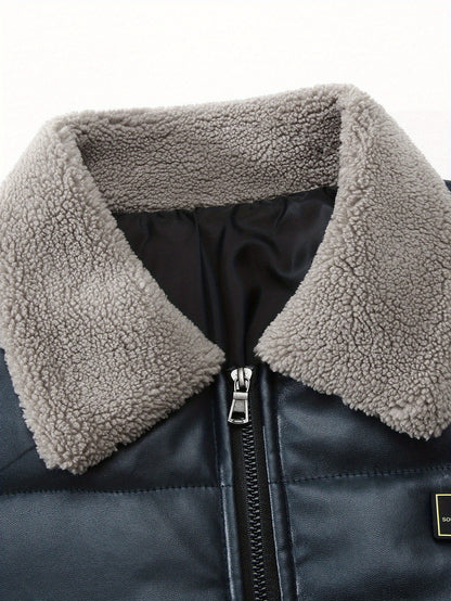 Men's Heavy-Duty Winter Jacket - Black Cold Weather Coat with Zippered Pockets, Formal & Everyday Outerwear for Office, Travel, Outdoor Activities - Hand Washable Polyester Outerwear, Travel Winter Coat, Classic Turndown Coll