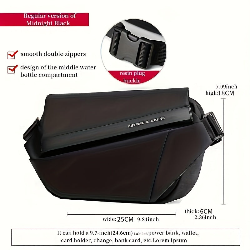 Men'S Sleek Black Crossbody Bag - Durable Oxford Material, Zippered Chest Bag with Adjustable Strap, Ideal for Commuting  Cycling, Trendy Shoulder Bag for Men, Cycling Bag Trendy Shoulder Bag Functional Design, Small Crossbo