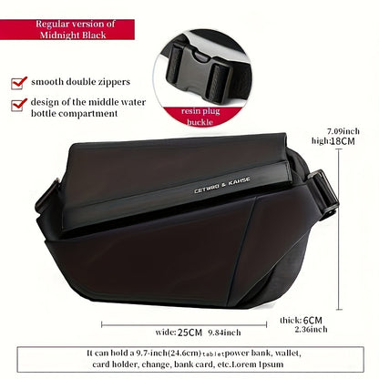 Men'S Sleek Black Crossbody Bag - Durable Oxford Material, Zippered Chest Bag with Adjustable Strap, Ideal for Commuting  Cycling, Trendy Shoulder Bag for Men, Cycling Bag Trendy Shoulder Bag Functional Design, Small Crossbo