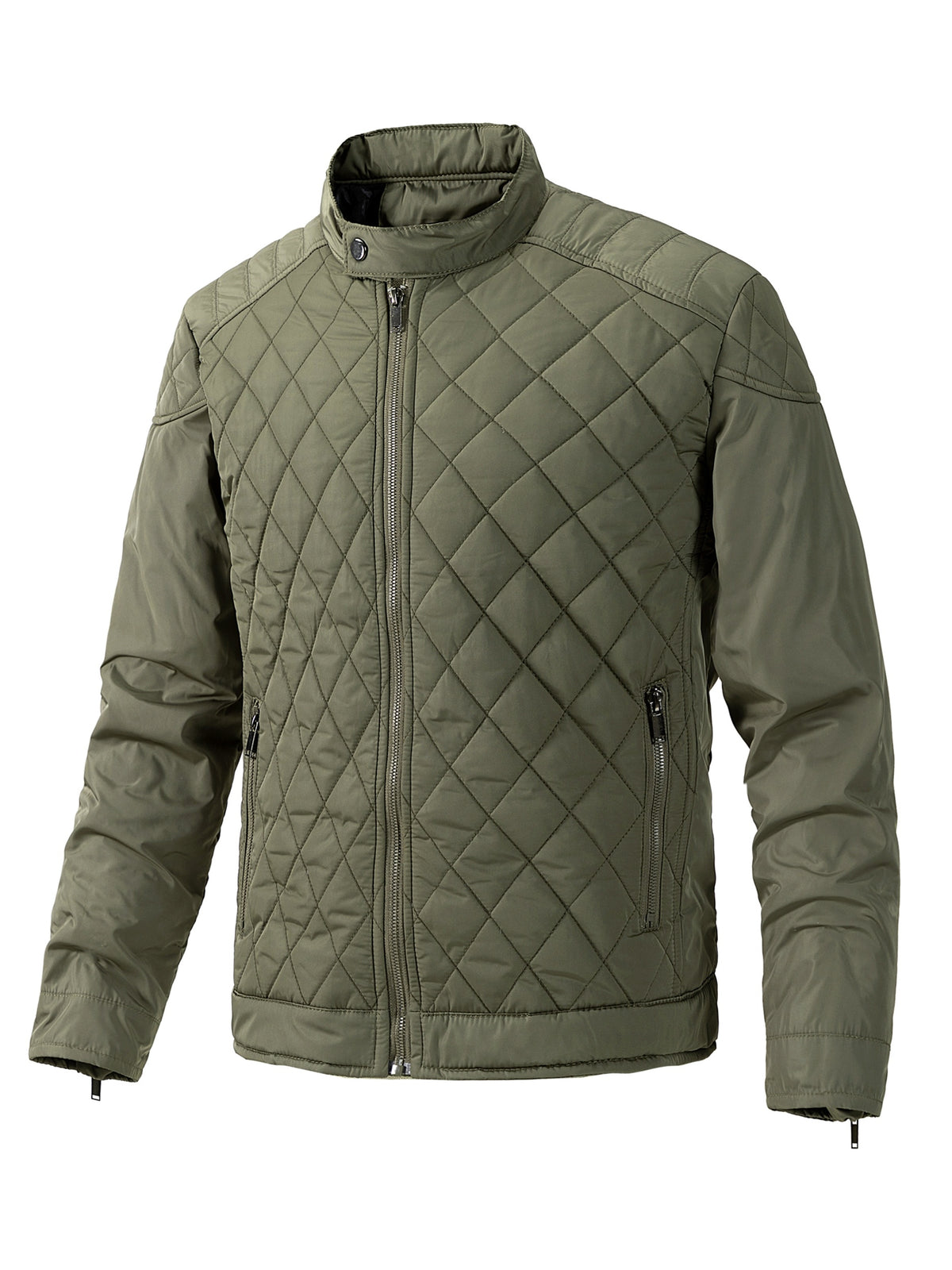Men's Lightweight Padded Jacket with Stand Collar - Slim Fit