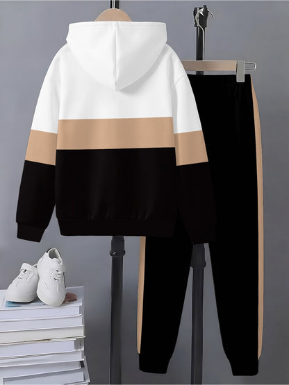 Girls' Casual Zipper Hoodie and Jogger Set for Spring & Fall