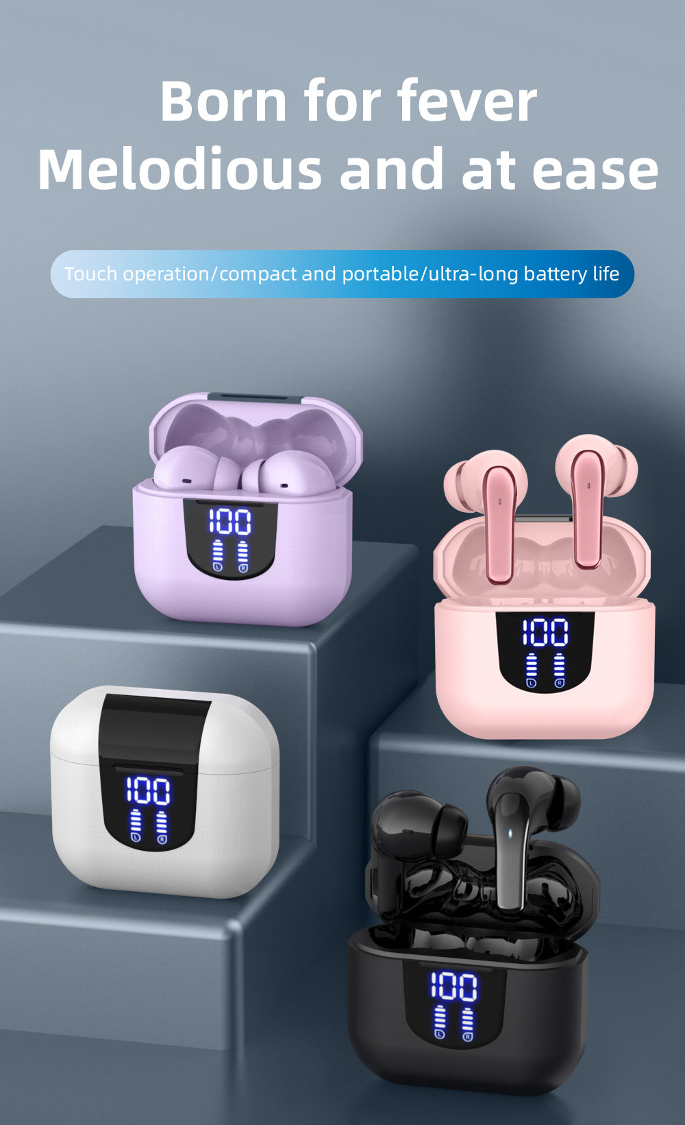 Wireless Headphones, Wireless 5.3 Earbuds, 13mm Speaker, 30H Playtime, Type-C Fast Charging Box, Stereo Wireless In-Ear Headset, Suitable for iPhone and Android In-Ear Headsets, Gaming Business Sports Headphone Mic