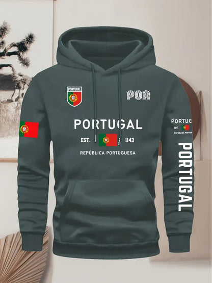 Men's Portugal Flag Hoodie with Adjustable Hood & Pocket