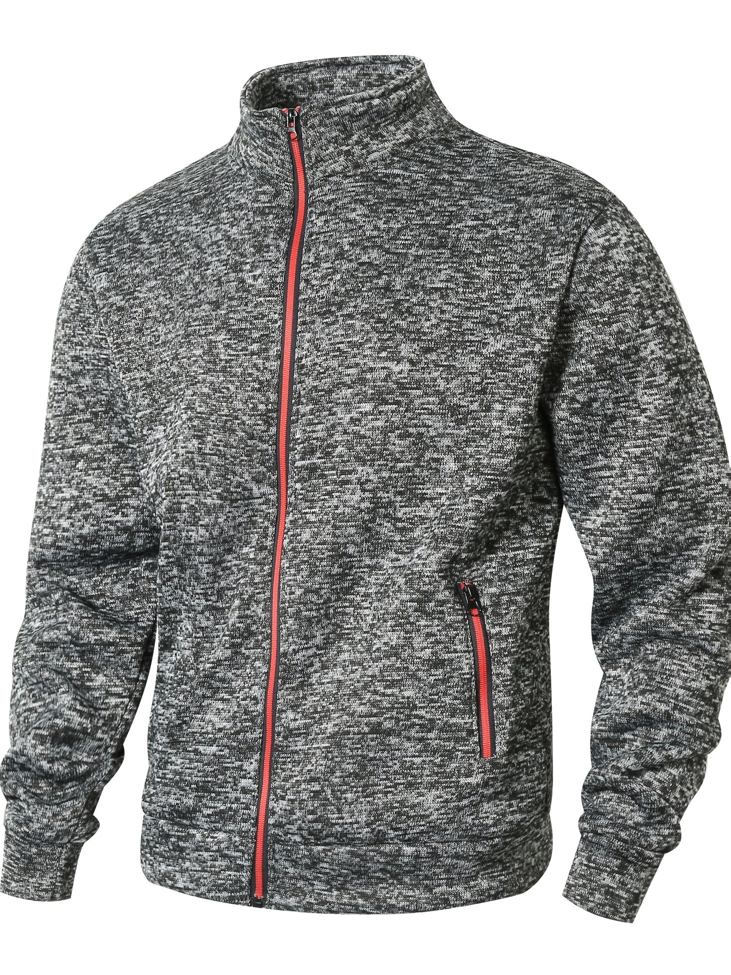 Men's Sporty Full-Zip Stand Collar Sweatshirt - Long Sleeve Casual Pullover with Neon Green Accents, Solid Color Non-Stretch Fabric, Regular Fit for Fall Winter