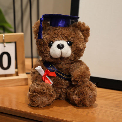 1pc Plush Teddy Bear with Graduation Cap | Soft Polyester Fiber, Cute Bear Doll for Graduation Gifts from Kindergarten to University, Memorabilia for Graduation Ceremonies
