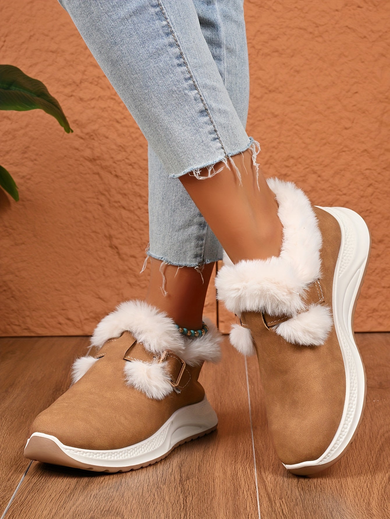 Women's Plush Winter Snow Boots with Faux Collar & - Slip-On/Lockable Ankle Strap, Cushioned PVC Sole - Grey/Lavender Synthetic - Warm Cozy Shoes for Ice, Snow, Indoor/Outdoor (Wide Widths Available) - Ideal, Winter Boots For