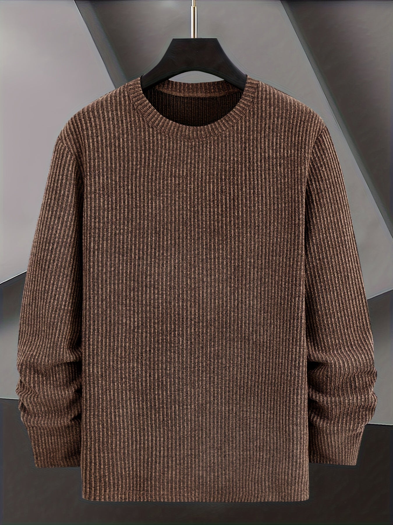 Men's Casual Knit Sweater - Spring/Fall Ribbed Crew Neck Top