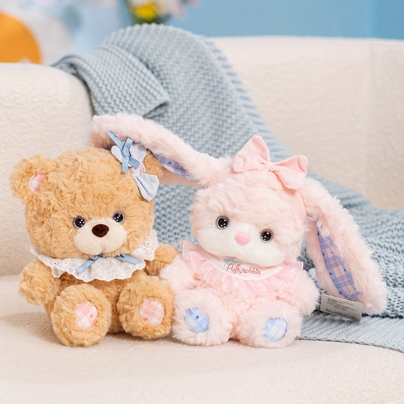 21cm/8.26in Adorable Teddy Bear and Rabbit Plush Toy Cute Bunny Doll Perfect for Home Decor & Gifts for Birthdays, Easter, Halloween, Christmas