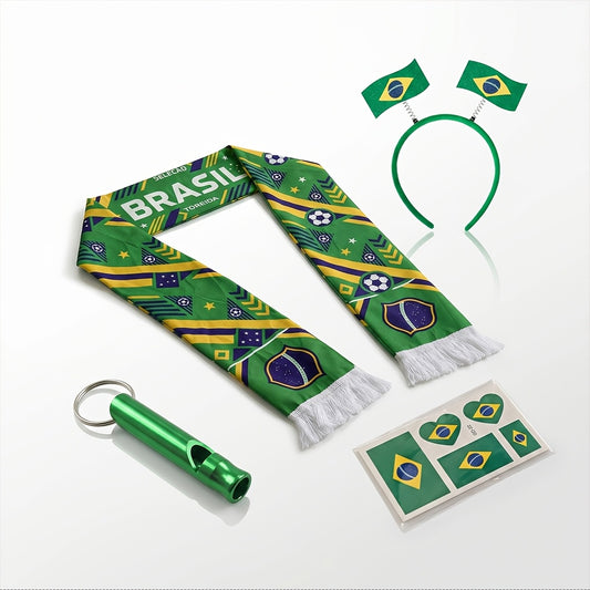 Football Fan Cheer Set - National Flag Scarf, Stickers, Whistle - ayq