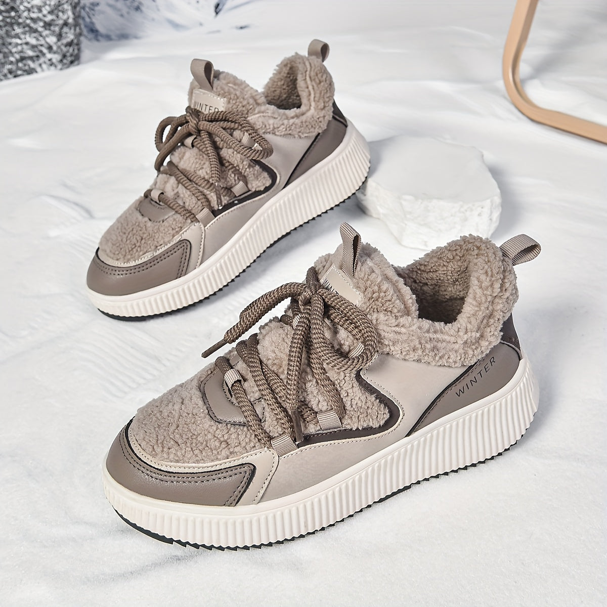 Women'S Cozy Fleece-Lined Low-Top Ankle Boots - Warm, Stylish, and Comfortable for All Seasons, Casual Lace-Up Design with Thick Rubber Sole, Beige, Casual Footwear | Stylish Ankle Boots | Plush Lined Interior