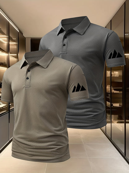 2pcs Minimalist Small Mountain Badge Pattern Men'S Outdoor Golf And Equestrian Casual Polo Short Sleeves, Mature Men'S Business Casual Polo, Breathable And Comfortable, Suitable for Spring And Summer, Can Be Worn As an Inner - ayq