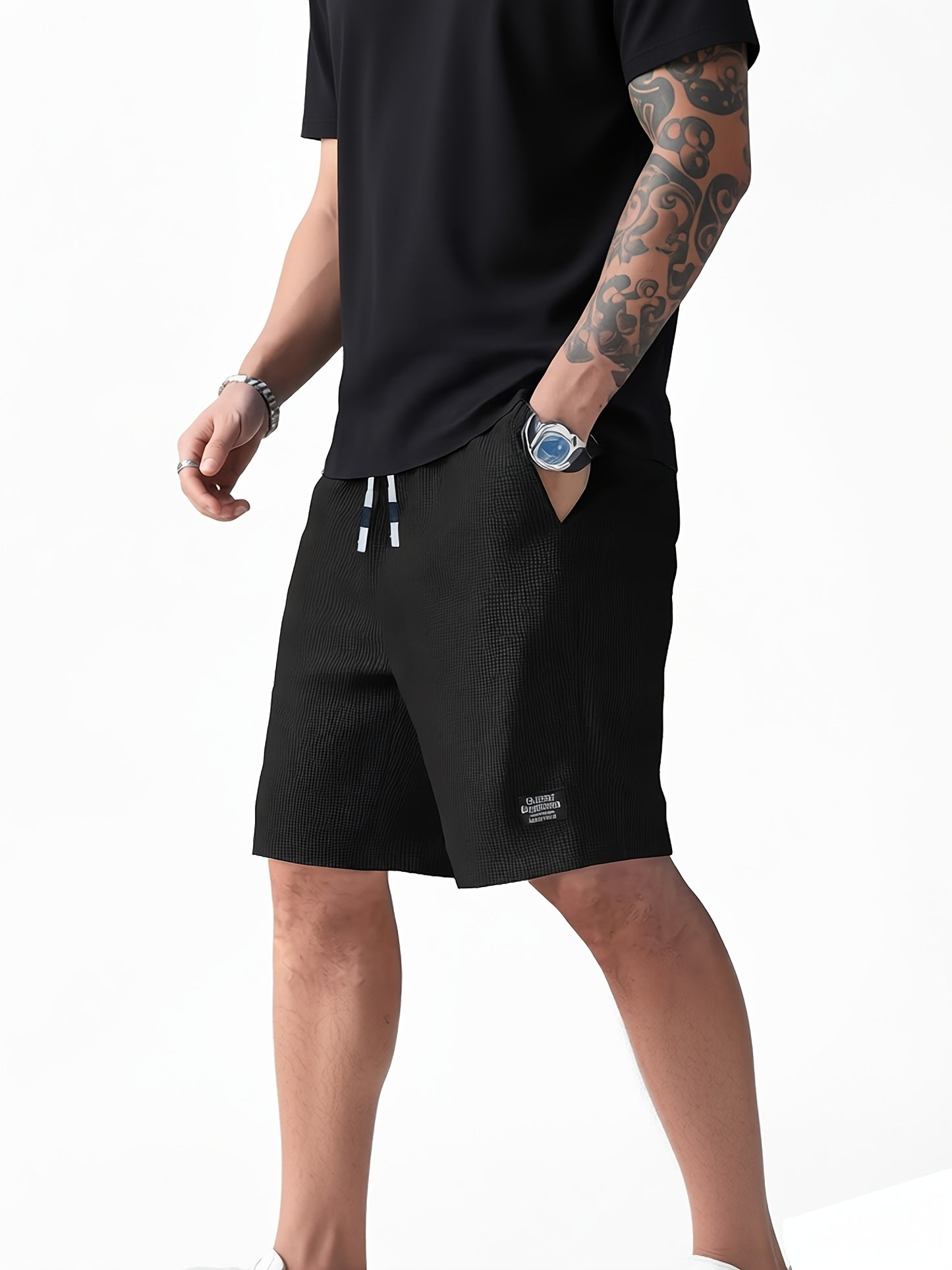 Men's Athletic Waffle Shorts with Drawstring Waist and Pockets