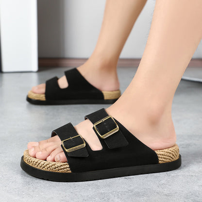 Men's Lightweight Double-Button Cork Insole Slip-On Sandals