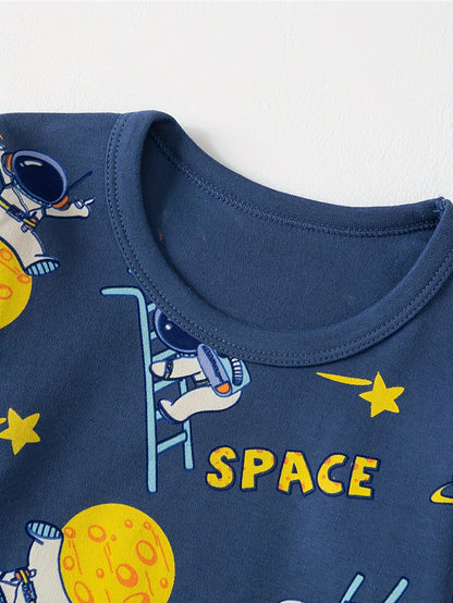 Boys' Cotton Astronaut Thermal Underwear Set for Spring/Fall