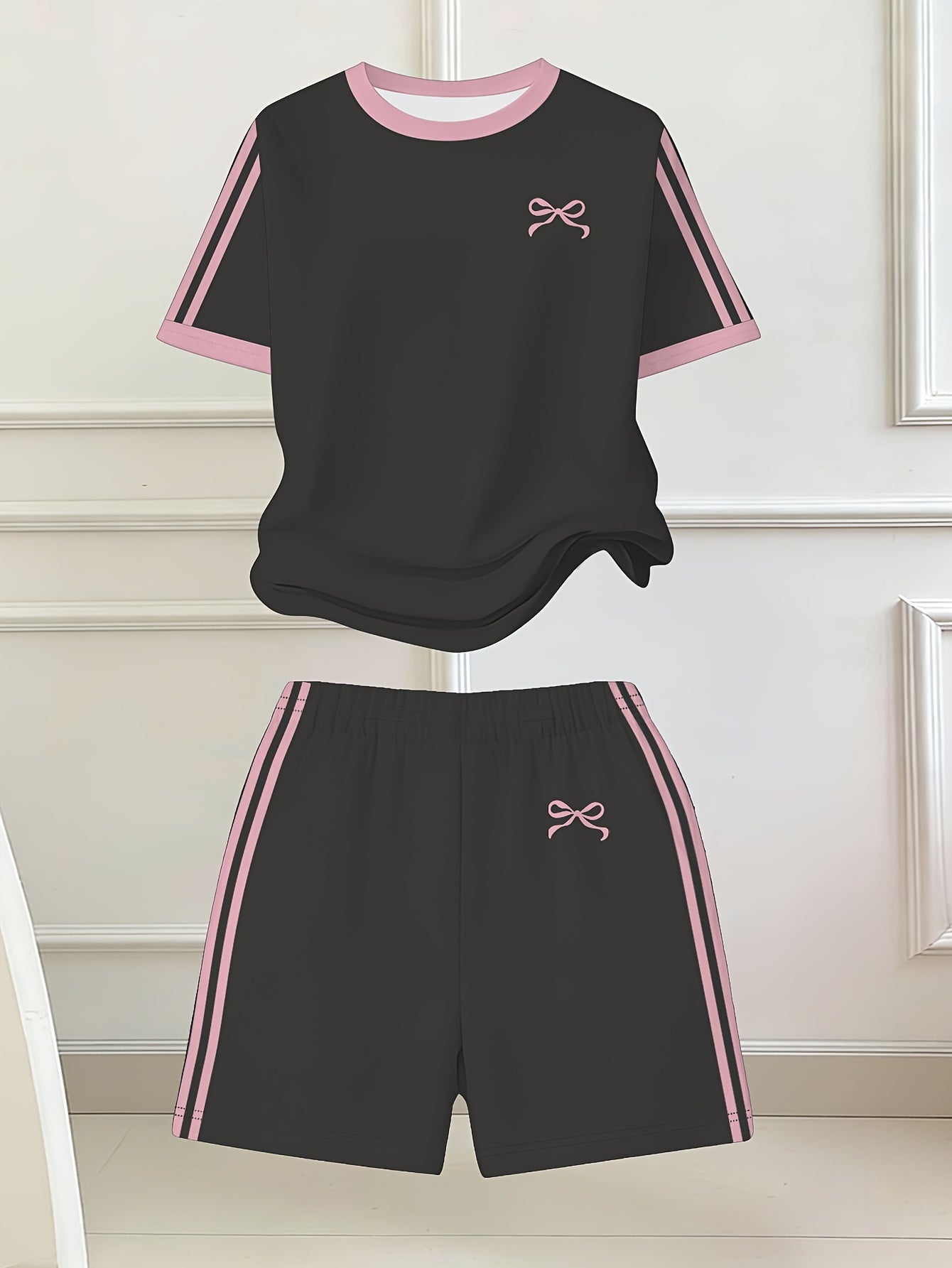Girls' Butterfly Print Bow Short Sleeve Tee & Shorts Set