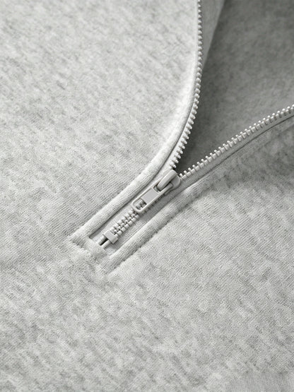 Men's Vintage Half-Zip Polyester Sweatshirt with Stand Collar