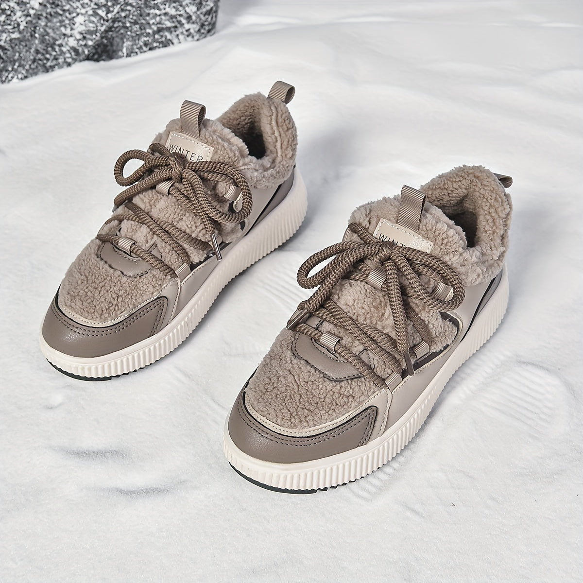 Women'S Cozy Fleece-Lined Low-Top Ankle Boots - Warm, Stylish, and Comfortable for All Seasons, Casual Lace-Up Design with Thick Rubber Sole, Beige, Casual Footwear | Stylish Ankle Boots | Plush Lined Interior