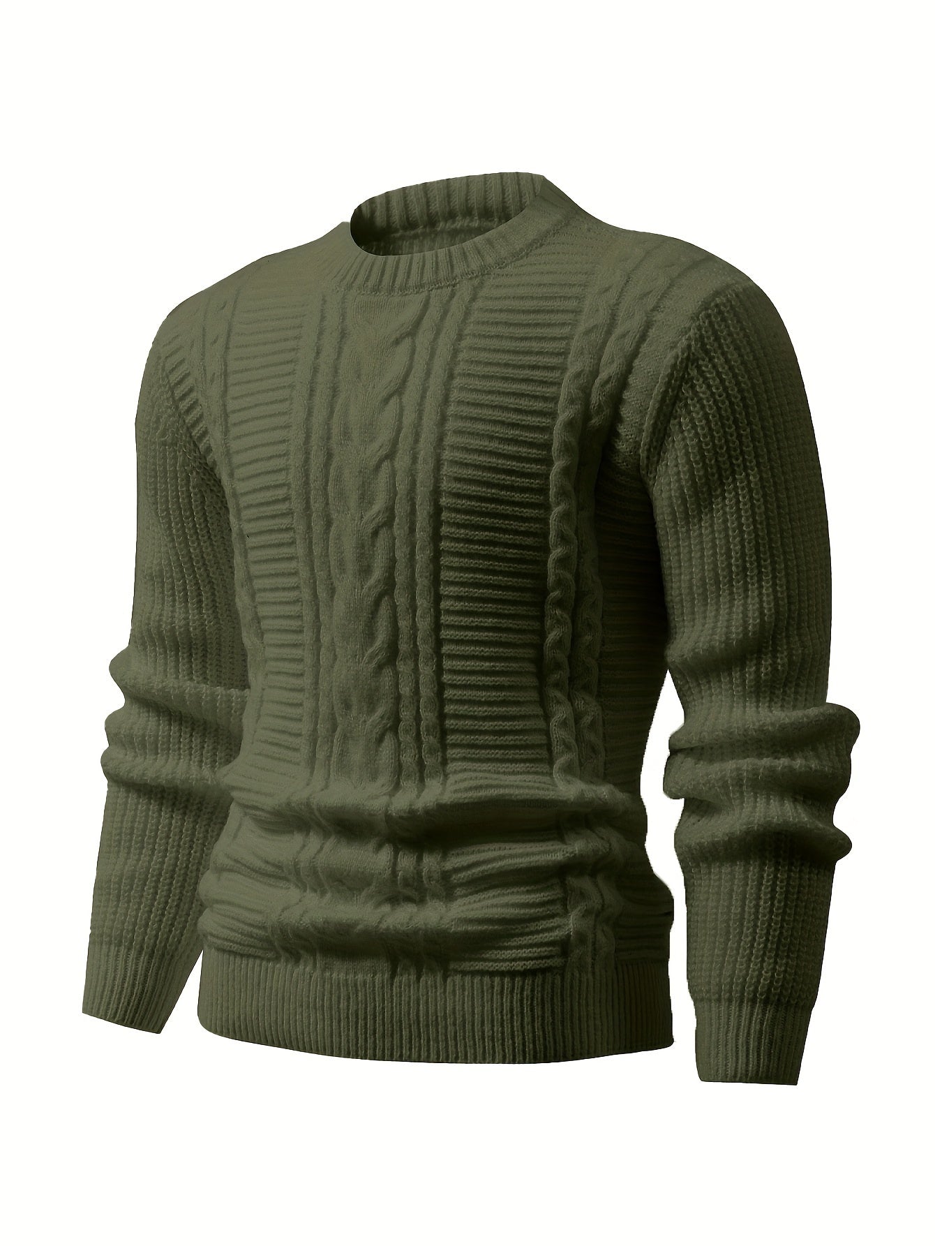 Men's Solid Color Ribbed Knit Sweater - High Elasticity Round Neck Long Sleeve, All-Season Comfort, Regular Fit Casual & Formal Wear, Easy Care Hand Wash/Dry Clean, Comfortable Fashion, Textured Fashion, Highelasticity Fabric