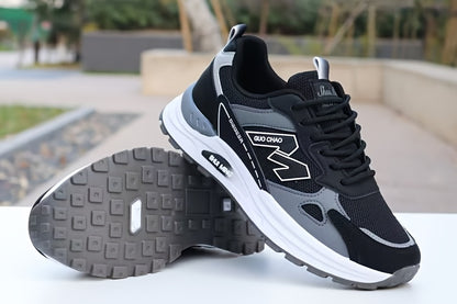 Men's Breathable Mesh Running Sneakers - Durable, Anti-Slip, Odor-Resistant Casual Shoes with Rubber Sole for Spring  Fall, Low-Top Lace-Up Design in White, Black  Green