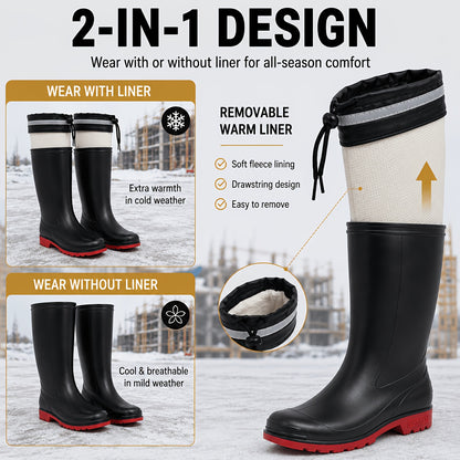 All-Season Tall Waterproof Rain Boots with Fleece Lining