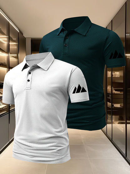 2pcs Minimalist Small Mountain Badge Pattern Men'S Outdoor Golf And Equestrian Casual Polo Short Sleeves, Mature Men'S Business Casual Polo, Breathable And Comfortable, Suitable for Spring And Summer, Can Be Worn As an Inner - ayq
