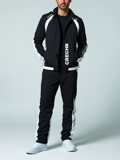 Unisex Spring Fall Tracksuit Set with Zip Jacket and Stripe Pants