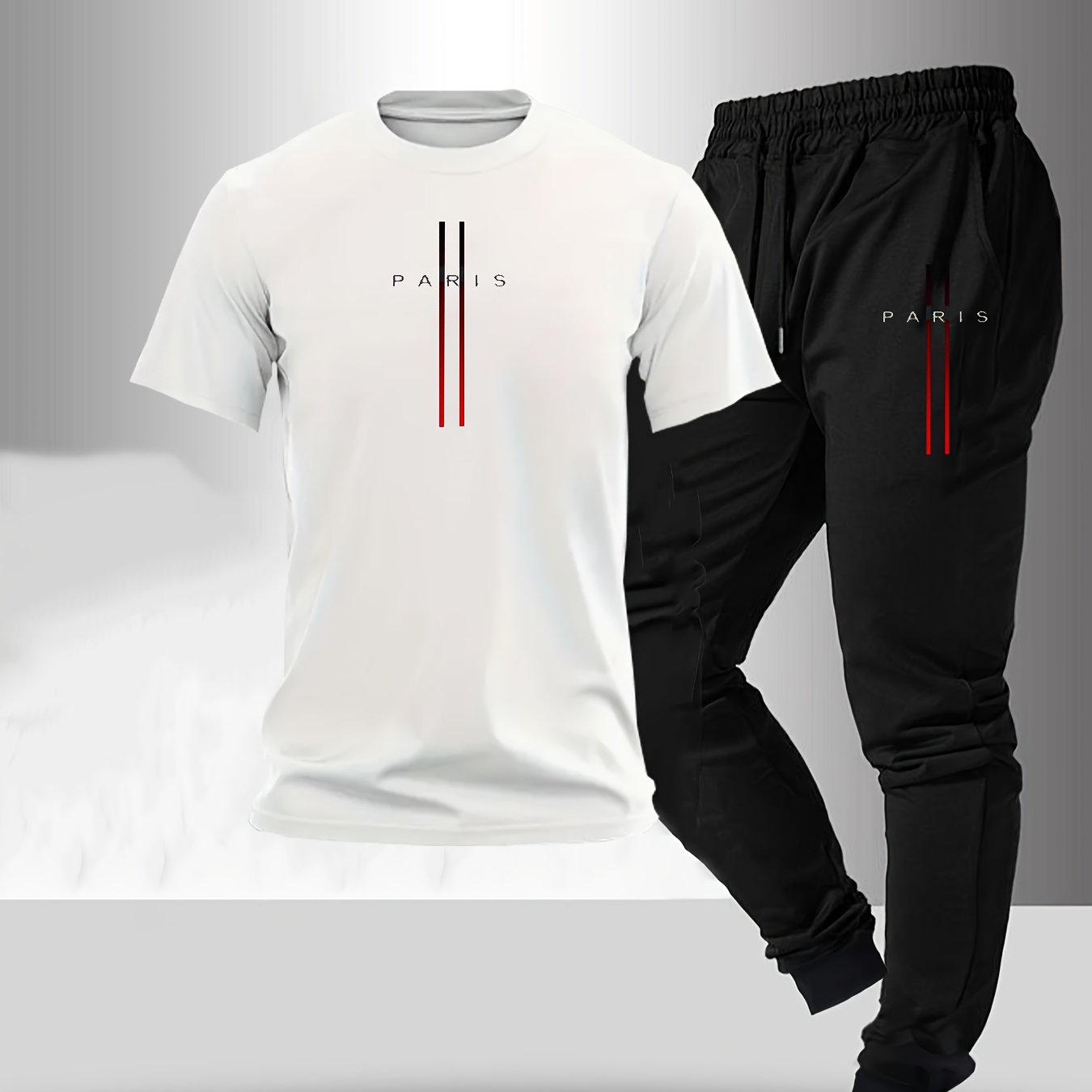 2pcs Set, Men'S Trendy And Fashionable Home Leisure Suit, Classic Round Neck T-Shirt, Drawstring Pants.