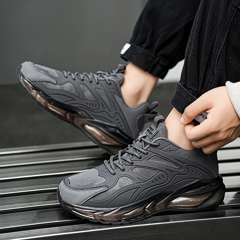 Men's Casual Sneakers - Breathable Low-Top Lace-Up Design, Durable PU Upper  Cushioned PVC Sole for All-Season Comfort - Black with Yellow Accents - Ideal for Running, Hiking, Daily Wear, Hiking Footwear, Stylish Contrast Ac